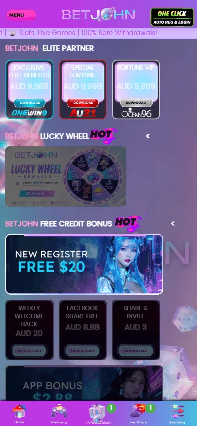 Betjohn Casino mobile promotions area with recurring rewards and loyalty features